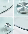 Close-up of Transparent Rotating Serving Tray for Dining Table 60 to 100 cm Tempered Glass Lazy Susan Turntable with metal pivot
