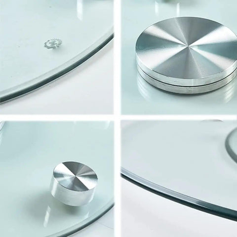 Close-up of Transparent Rotating Serving Tray for Dining Table 60 to 100 cm Tempered Glass Lazy Susan Turntable with metal pivot