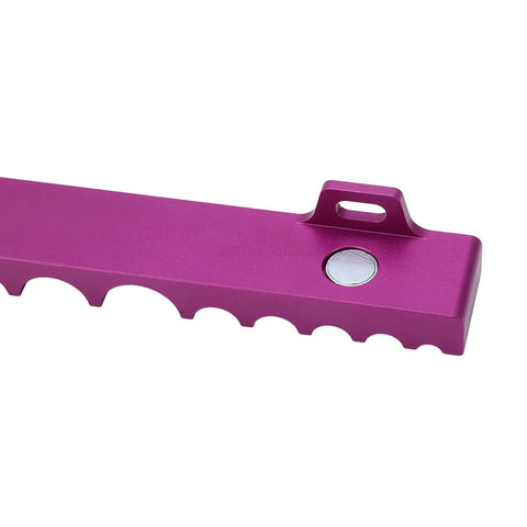 Close-up of purple Aluminum Alloy Suspension Vise with Soft Jaw for Bike Front Fork and Hub Clamp Rear Shock Fixture Pro Grade Repair Tool