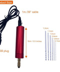 USB Mini Electric Drill Kit With Six Drill Bits For Resin Jewelry, Plastic And Wood, cable and bit sizes shown, red tool