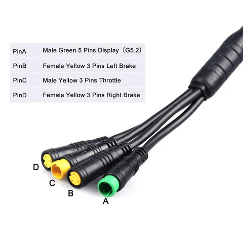 Mid Drive EB-Bus Cable 1T4 Accessory For Your E-Bike Rig With Waterproof 3-Pin Connector, Y-Splitter 1T2 Cable, universal fit.