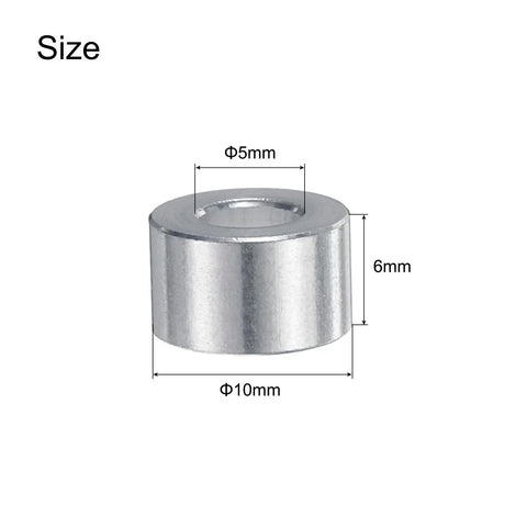Aluminum Spacer 5mm Bore 10mm OD 6mm Length Standoff For M5 Screws Bolts And Rods, 30 Piece Pack, Plain Finish, Durable Aluminum Alloy