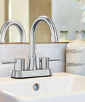 Brushed Nickel 4 Inch Centerset Bathroom Faucet With 2 Handles, Lead Free SUS304 Stainless Steel, Copper Pop Up Drain