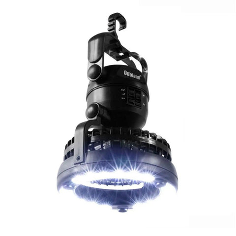 Portable LED Camping Lantern With Built In Ceiling Fan For Emergency Use with 18 LED bulbs and USB recharge