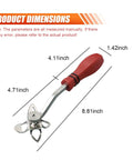 Windshield Lock Strip Tool Kit With Four Heads For Easy Seal Trim Removal, stainless steel tool with red handle, dimensions shown