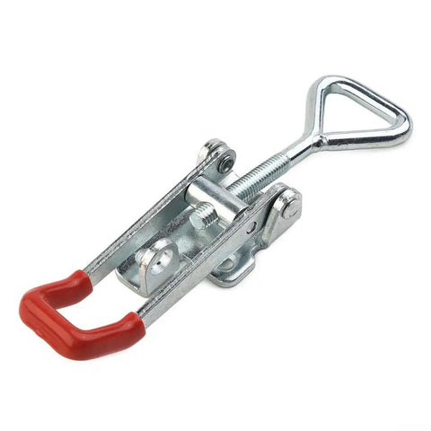 Heavy Duty Galvanized Toggle Latch Handle With 100 Kilogram Clamp Force For Secure Cabinets Tool Chests And Transport Cases Featuring Thick 2mm Steel Build For Maximum Hold And Tough Everyday Use Without Ripping Open, red grip