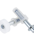 4 Pack Bi-Fold Door Top Roller Guide Wheels And Top Pivots, 3/8 Inch Shaft, Stainless Steel, Fits Doors 1 To 1-3/8 Inches Thick, Durable Roller Set For Easy Glide And Smooth Quiet Operation, white roller and pivot close-up