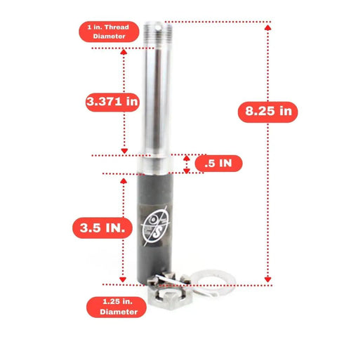 Rock Solid 2000 Lb Trailer Axle Spindle Complete With 5 On 4.5 Bolt Circle Pre Race Hub Assembly dimensions labeled