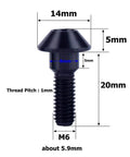 Diagram showing dimensions of Titanium M6x20mm Allen Head Brake Disc Bolt in black finish with measurements.