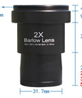 2X Barlow lens from 1.25 Inch Barlow Lenses Kit With 2X 3X 5X Magnification, fully metal body and multi coated optics, front view