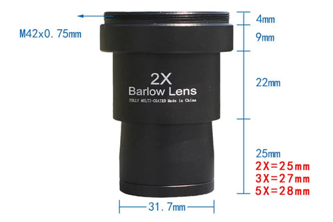 2X Barlow lens from 1.25 Inch Barlow Lenses Kit With 2X 3X 5X Magnification, fully metal body and multi coated optics, front view