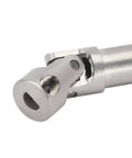 Close-up of stainless steel drive shaft with D-shaped hole for SCX24 Deadbolt GX470 transmission and axle connection.