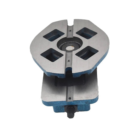 Three Inch Heavy Duty Milling Vise With Bullseye Precision Clamping flat metal base and slots for secure clamping in workshop tasks.