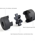 Flexible L Jaw Coupling Set Half To Three Quarter Inch Bores L095 Three Piece With NBR Buna N Rubber Spider Includes Two Halves And Insert Keyways And Set Screws Interchangeable with HT250 steel halves and NBR spider