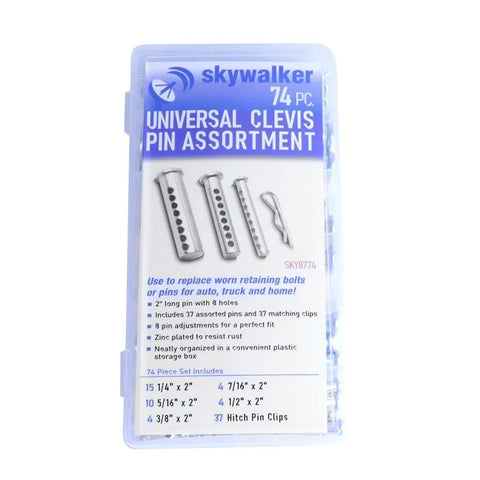 74-Piece Zinc-Plated Clevis Pin Set With Assorted Sizes For Mowers, Trailers, Gates And Handy DIY Projects in a plastic case