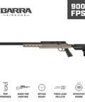 PCP Air Rifle .25 Caliber Bolt Action with 1000 FPS, 10 Shot Magazine, tan design side view for targeting and small game