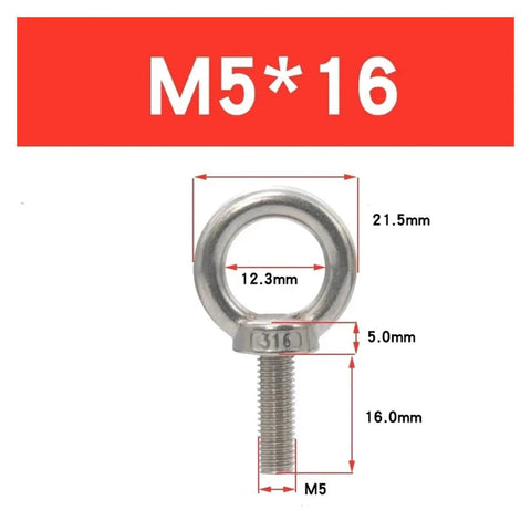 316 Stainless Steel Marine Eye Bolts Set Heavy Duty Ring Eye Bolts For Lifting And Hooks Beefy Workhorse Marine Hardware M5 M6 M8 M10 M12 M14 M16 Sizes Includes M10x30mm 2pcs Corrosion Resistant For Boats And Docks, M5 eye bolt with dimensions