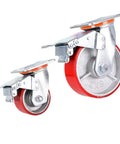 Top Shelf Heavy Duty Swivel Caster Wheels With Secure Locks Three Sixty Degree Polyurethane Rollers For Trolleys And Furniture high load capacity red casters