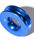 Blue aluminum recovery ring from 4 Pack Synthetic Soft Shackle Ropes 1/2 Inch With Protective Sleeve And Aluminum Recovery Rings.