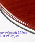 Edge of Heavy Duty Rotating Turntable Lazy Susan For Kitchen Tabletop Wood Serving Tray With Silent Bearings showing impact resistance text.