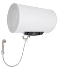 18.5 Gallon Horizontal Electric Hot Water Heater With Slick Wall Mount Hardware And Clear Temperature Display mounted on wall.