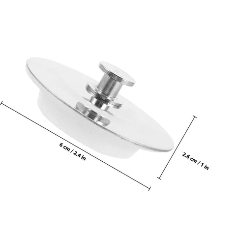 Bathtub Drain Plug Silicone and Stainless Steel for 42-44mm Holes, close-up of round stainless steel design with dimensions.