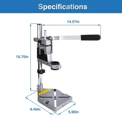 Benchtop Drill Press Stand With Adjustable Vertical And Horizontal Mount for home workshop, showing dimensions and design.