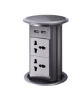 Slick Auto Rising Desk Power Strip With Fast Wireless Charger Tempered Glass Top features multiple outlets and USB ports.