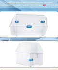 Dimensions of Upgraded Right Side Door Shelf Bin Replacement For Refrigerator with side and front views shown.
