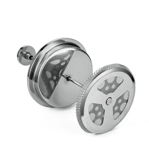 Premium Stainless Steel French Press Plunger Filter Replacement For 34oz Coffee Maker showing durable metal mesh screen.
