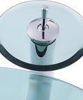 Top view of UMJIGF Tempered Glass Vessel Sink with Faucet and Drain Combo for Modern Bathroom Countertops showcasing sleek design.