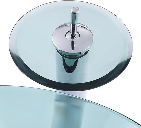 Top view of UMJIGF Tempered Glass Vessel Sink with Faucet and Drain Combo for Modern Bathroom Countertops showcasing sleek design.