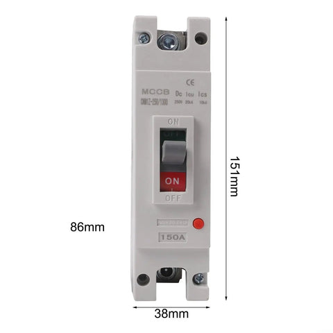 Rock Solid Dc Circuit Breaker With Thermal Cut Off For Solar Rv And Ev Battery Bank Protection 12V To 500V 80 Amp MCCB Switch viewed from the front with switch position.