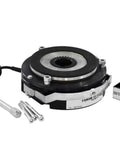 Heavy Duty Electromagnetic Brake Assembly Featuring Boss Level Dc Solenoid Release, mounted with connection wires and screws.