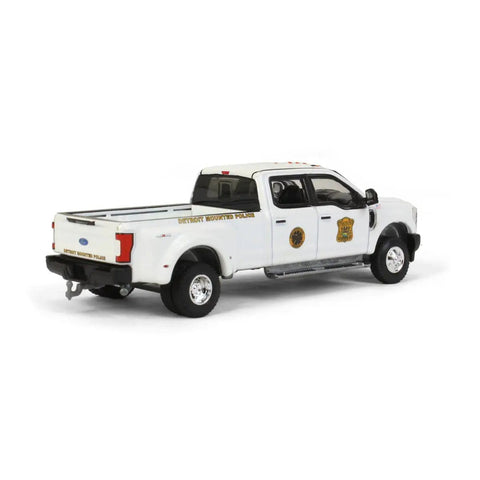 Ford F-350 Dually 4x4 Police Diecast Model 1:64 White Detroit Mounted Police Dually Drivers Series 8 By Greenlight rear view