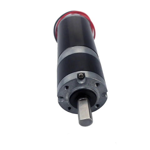 Close-up of Beefy Micro Planetary Gear Motor With 32mm Planet Reducer, durable metal body, showing 8mm shaft.