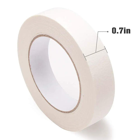 Easy Tear White Masking Tape For Decorating And Painting 0.7 Inch By 55 Yard Multi Purpose Craft Art And School Projects Great For Walls Surfaces Detailing And Diy Home Office Use, shown in roll form highlighting 0.7 inch width.