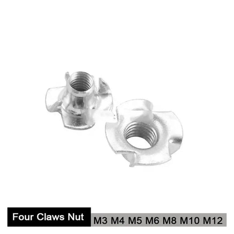 Thickened Steel Four Claw T Nut Inserts For Wood With Blind Prong M6x20 Beefy Duty Speaker Nut Fastener shown