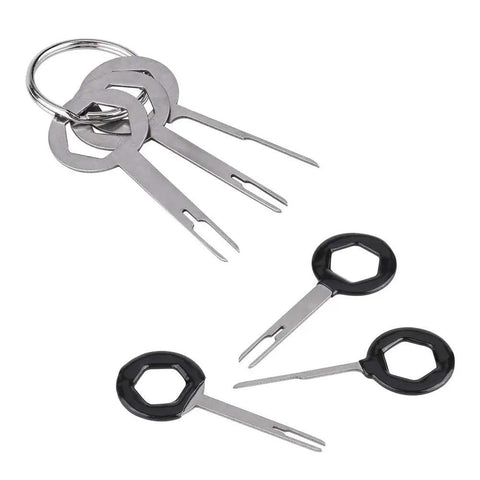 Heavy Duty Wire Terminal Removal Tool Set Three Piece Kit For Auto Electrical Plug Connector Pin Extractor With Comfortable Metal Handle, tools on key ring.