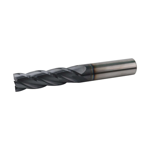 Carbide long end mill with 4 flutes, 9/16-inch shank, AlTiN coating, side view