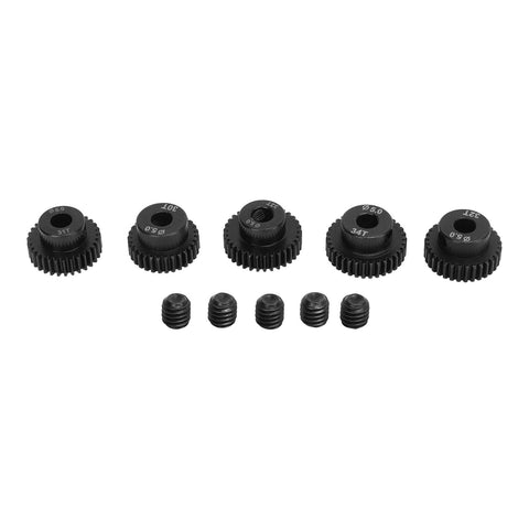 Five Piece RC Pinion Gear Set For 1 To 10 Scale Cars, 48DP 5.0mm Pinions In 30T 31T 32T 33T 34T, High Hardness CrMo Alloy Steel