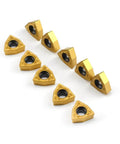 Pro Grade Carbide Turning Inserts WCMT06T304 WCMT32.51 Diamond 55 Degree Chipbreaker, 0.064" corner radius, 10 pack, gold color