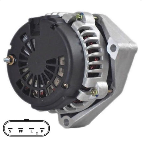 Beefy 250 Amp High Output Alternator For Silverado Suburban 2002 Through 2006 With 4 Pin Regulator Plug Connector Fits 4.3L 4.8L 5.3L 5.7L 6.0L 6.5L 6.6L 8.1L side view