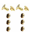 Copper shoe rivets for barefoot/grounding shoes, 12 pieces shown (4 flat-head rivets and 8 round studs).
