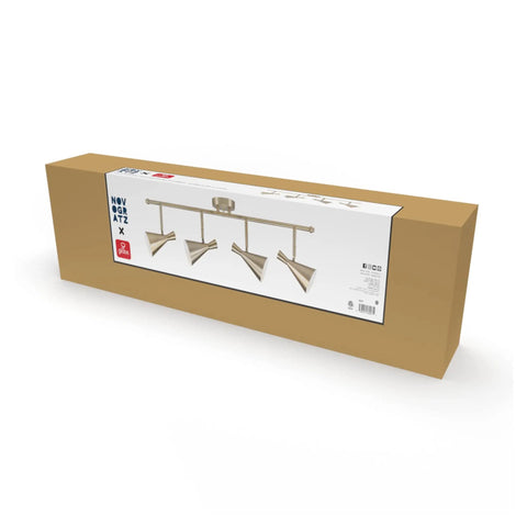 Packaging of Sabrina 4-Light Matte Brass Track Lighting With Pivoting Heads For Living Room Or Hallway on display