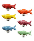 Fresh Ceramic Fish Drawer Knobs Set of 6 Sweet Pull Handles for Nursery Decor and Cabinet Hardware Upgrade with colorful fish design.
