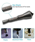 SOCOJE 3-piece chamfer bit set with 1/4-inch hex shank; countersink and deburring bits for metal, wood, and plastic (Amazon)