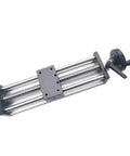 Workhorse Linear Guide System With Ball Screw SFU1204 Handwheel shown in chrome-plated precision steel for CNC use