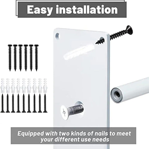Easy installation details for Rock Solid Wall Mount Stair Railing with screws and wall anchors for secure setup.