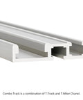 Rock Solid Aluminum Combo T Track 48 Inch Miter Channel And T Slot Workbench Rail showing two parallel T-tracks in white aluminum.